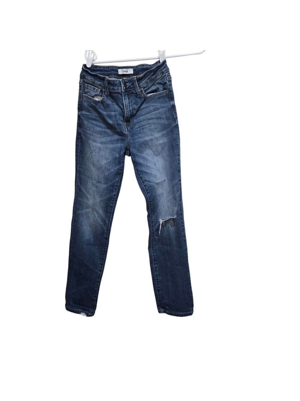 Ceros Mid Rise Straight Leg Jeans 27 Distressed Knee Blue